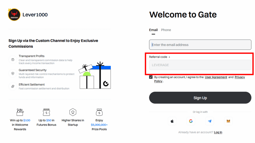 LEVER1000 Gate.io 80% 페이백 가입하기