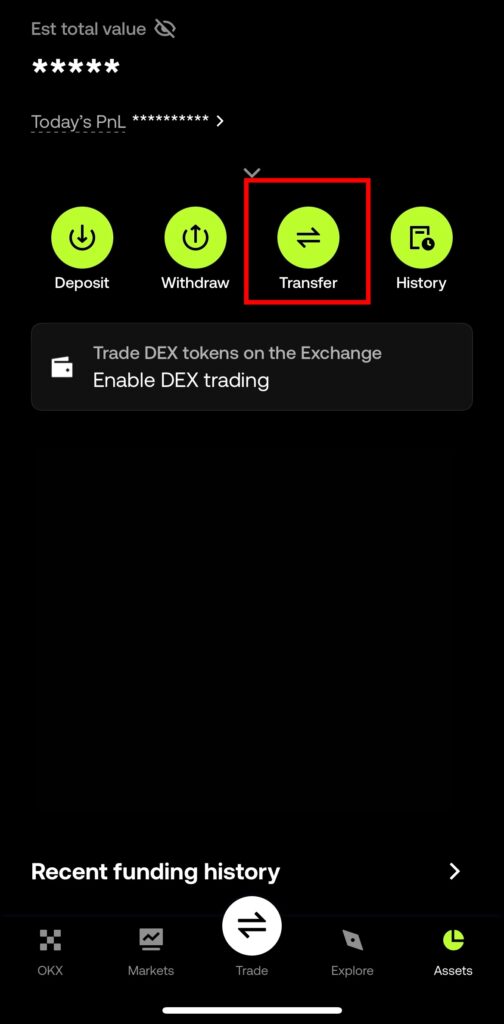 현물 지갑에서 선물지갑으로 옮기기(Transfer)