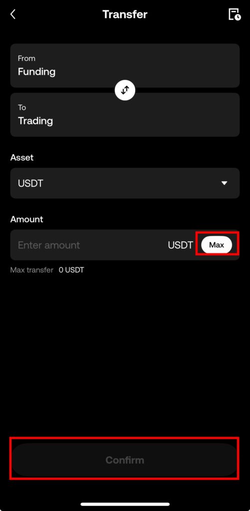 현물 지갑에서 선물지갑으로 옮기기(Transfer)
