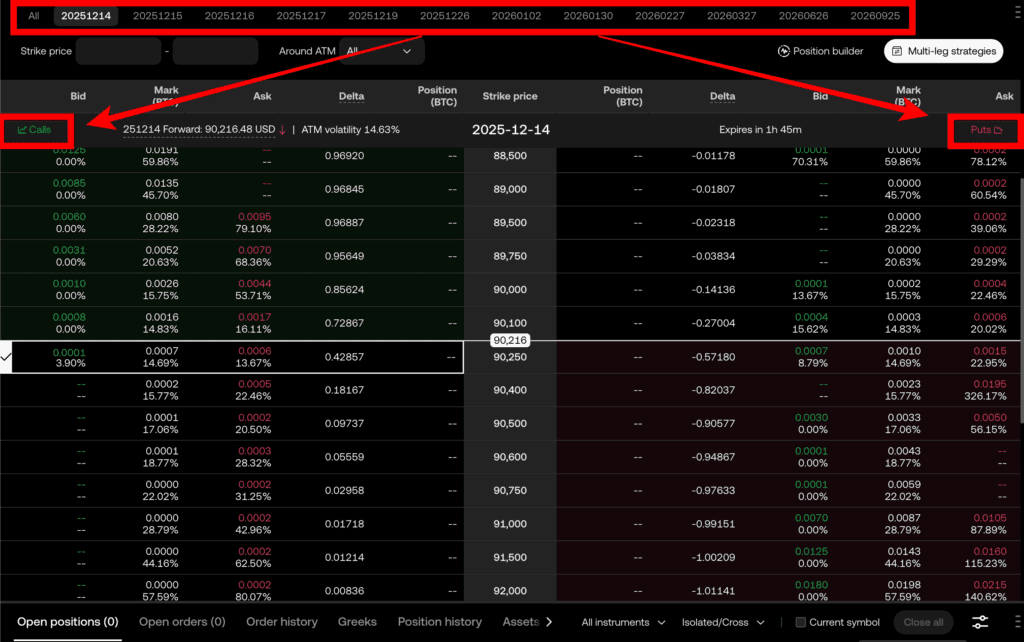 가격 확인 및 콜/풋 매수하기